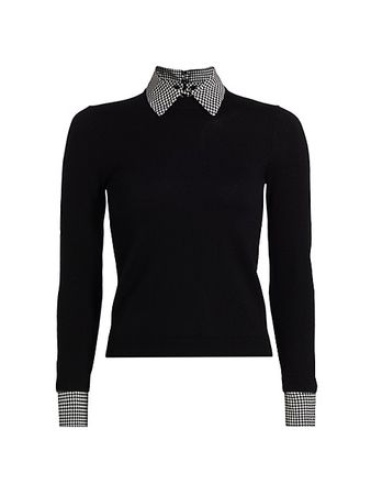 Shop Alice + Olivia Porla Houndstooth-Trimmed Stretch Wool Sweater | Saks Fifth Avenue