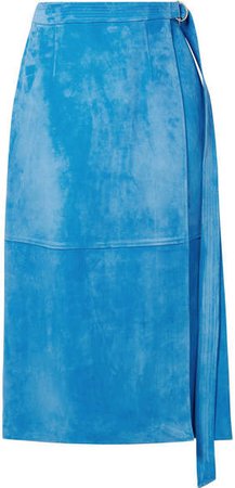 Sally LaPointe - Belted Wrap-effect Suede Midi Skirt - Light blue