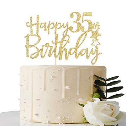 Amazon.com: Gold Glitter Happy 35th Birthday Cake Topper,Hello 35, Cheers to 35 Years,35 & Fabulous Party Decoration: Toys & Games