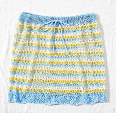 blue and yellow crochet skirt