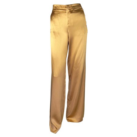 S/S 2001 Gucci by Tom Ford Gold Liquid Silk Blend Satin Wide-Leg Pants