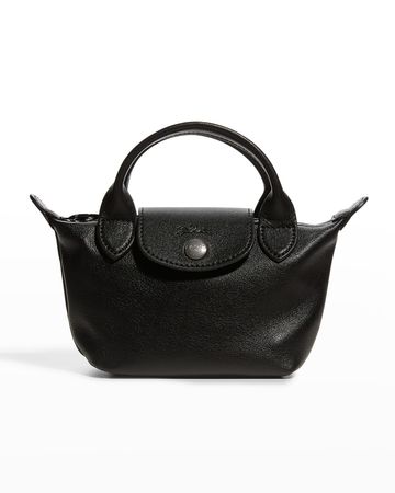 Longchamp black Leather Le Pliage Cuir Top-Handle Bag