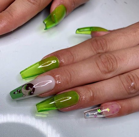 powerpuff girl acrylic nails