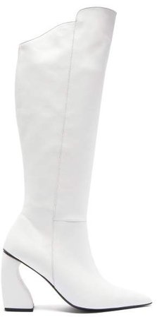 Marques'almeida - Point Toe Leather Knee High Boots - Womens - White