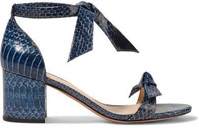 Clarita Bow-embellished Watersnake Sandals - Cobalt blue