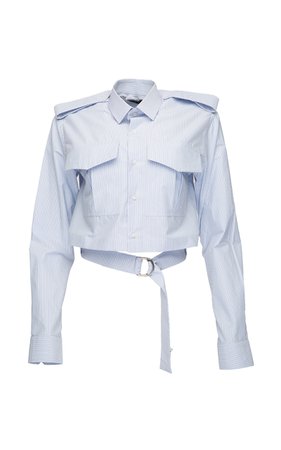 SITUATIONIST Belted Striped Cropped Shirt