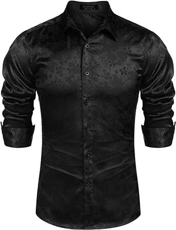 COOFANDY Mens Floral Rose Printed Long Sleeve Dress Shirts Prom Wedding Party Button Down Shirts at Amazon Men’s Clothing store