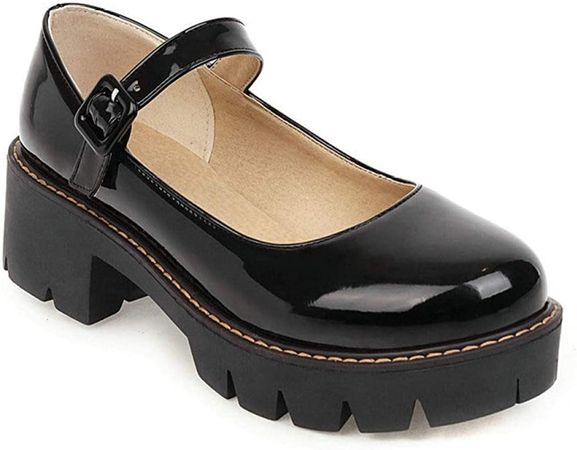 Amazon.com | Women's Round Toe Ankle Strap Mary Janes Platform Low Heel Chunky Pumps Oxford Dress Shoes Black | Pumps