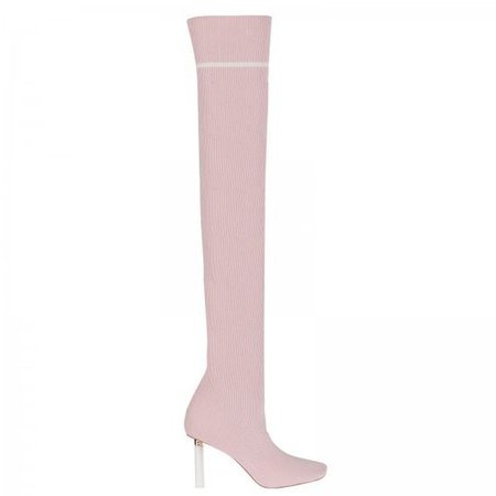 Kenzie White Slim Heel Long Boot In Pink Knit