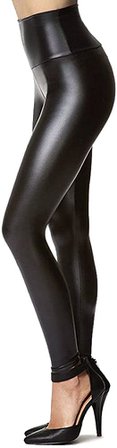 Tagoo Women's Stretchy Faux Leather Leggings Pants, Sexy Black High Waisted Tights at Amazon Women’s Clothing store