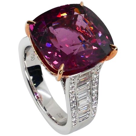 GRS Certified 11.07 Carat Spinel and Diamond Ring, Pinkish Purple, Burma No Heat For Sale at 1stDibs