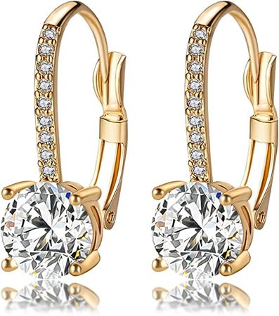 Amazon.com: Ladies 1 Carat Diamond Pendant Earrings 18K Gold Plated Cubic Zirconia Hanging Lever Bridal Earrings Girls and Women's Fashion Jewelry (2-Color Set (Gold, silver)): Clothing, Shoes & Jewelry