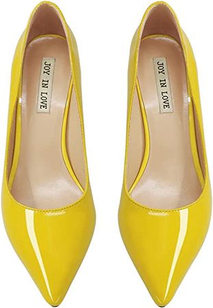 Amazon.com | JOY IN LOVE Women's Shoes Low Heels Pointy Toe Kitten Heel Daily Pumps Yellow 7 US | Pumps