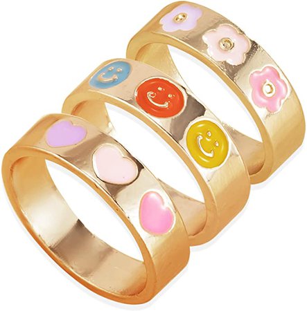 aesthetic smiley and flower gold rings