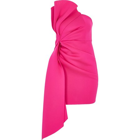 Bright pink ruffle bandeau mini dress | River Island