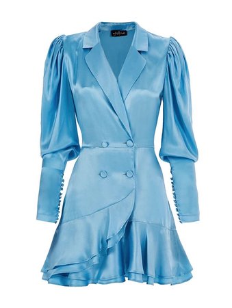 Blue silk ruffle blazer dress