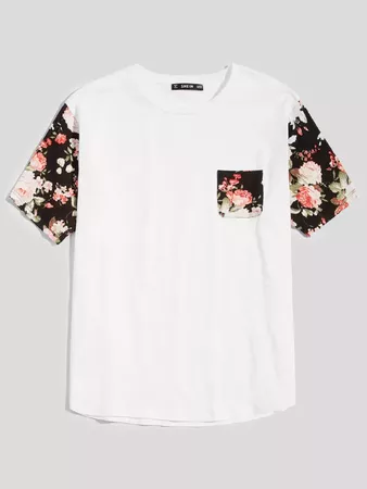 Men Floral Sleeve and Pocket T-shirt -SheIn(Sheinside)