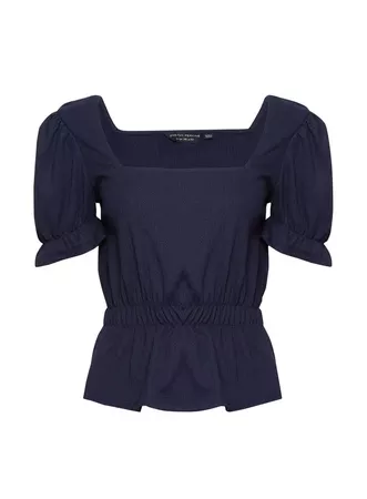 Navy Square Neck Ruched Sleeve Top | Dorothy Perkins