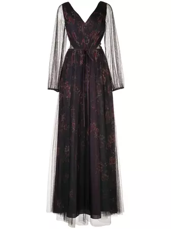 Marchesa Notte floral-print Sheer Panel Gown - Farfetch