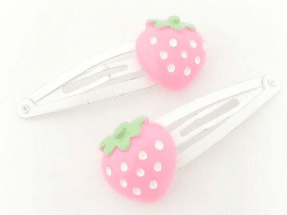 white and pink strawberry hair clips