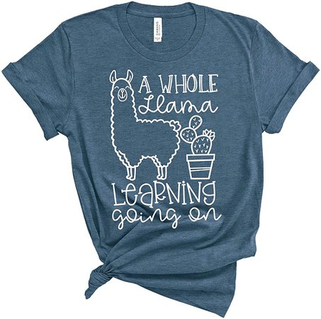 Woman Whole Llama Learning Shirt Funny Teacher T-Shirts Plus Size Graphic Tees Heather Deep Teal at Amazon Women’s Clothing store