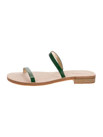 Reformation Leather Slides - dark Green Sandals, Shoes - WRFMN76873 | The RealReal