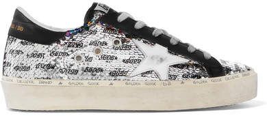 Hi Star Distressed Sequined Leather Sneakers - Black