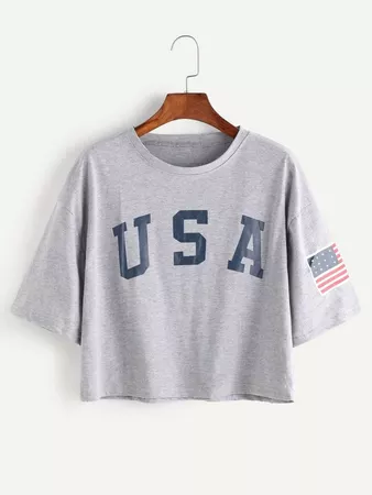 American Flag Letter Print Drop Shoulder crop Tee | SHEIN USA