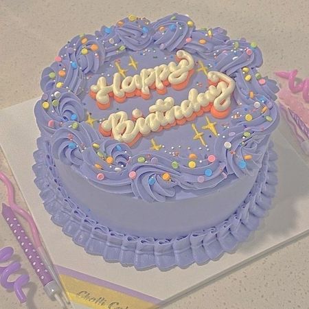 happy birthday cake purple pastel