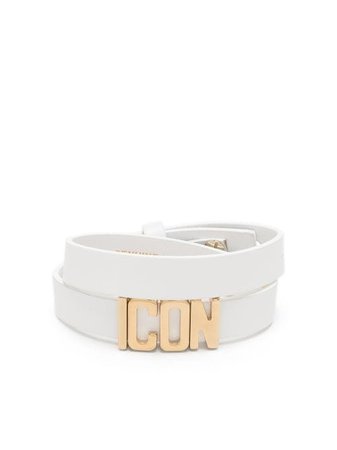 Shop white Dsquared2 Icon wraparound leather bracelet with Express Delivery - Farfetch