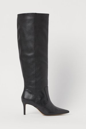 Knee-high Leather Boots - Black