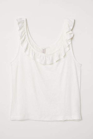 Tank Top with Flounce - White