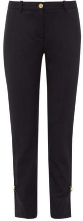 Split Hem Wool Blend Slim Leg Trousers - Womens - Black