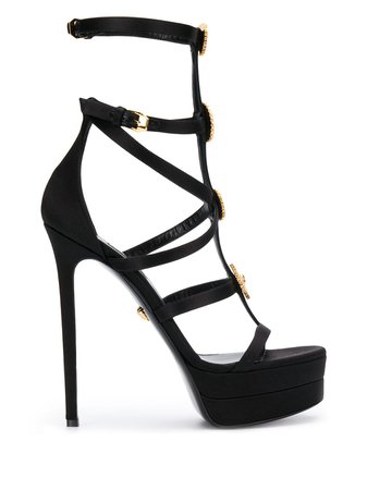 Black Versace Medusa Studded Strappy Sandals | Farfetch.com