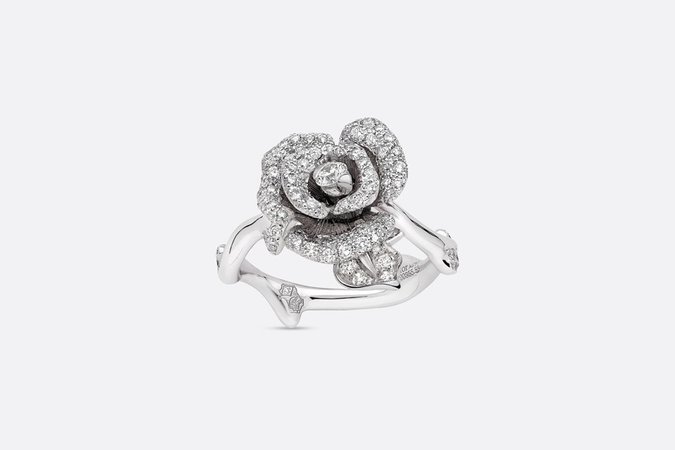 Small Rose Dior Bagatelle Ring 18K White Gold and Diamonds - products | DIOR
