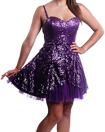 Purple Detachable Strap Sequin Sparkle Cocktail Party Prom Mini Dress at Amazon Women’s Clothing store
