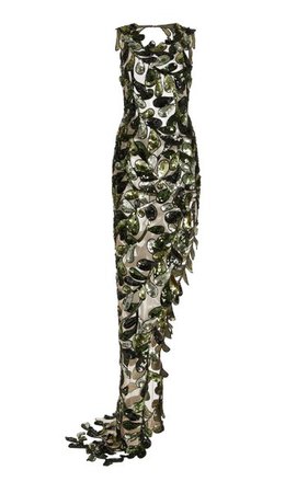 Rue Leaf Sequin Side Slit Gown By Oscar De La Renta | Moda Operandi