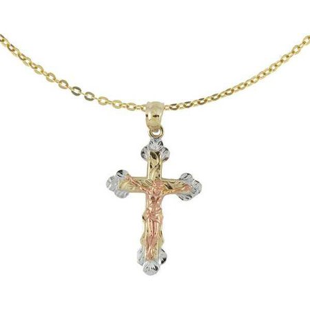 14k Tri-color Gold Cross and Jesus Pendant