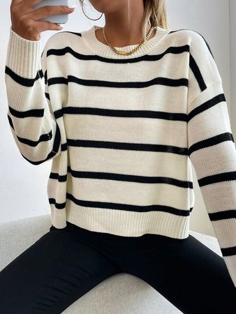 Striped Drop Shoulder Sweater | SHEIN