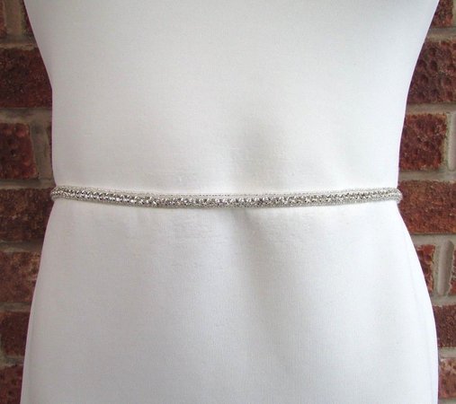 Silver Diamante Bead Thin Bridal Wedding Dress Belt Crystal Sash Rhinestone 5827