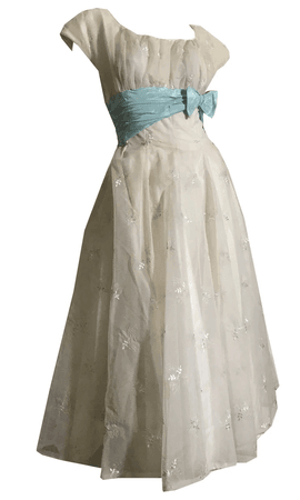 white and light blue vintage dress