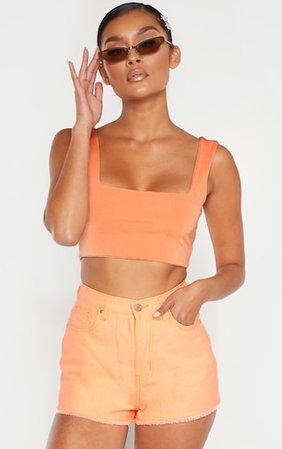 Neon Orange Denim Shorts | Denim | PrettyLittleThing