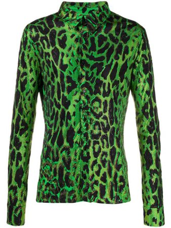Versace Rhinestone Leopard Print Shirt A85733A233365 Green | Farfetch