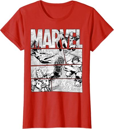 Marvel Avengers Retro Black and White Comic Graphic T-Shirt