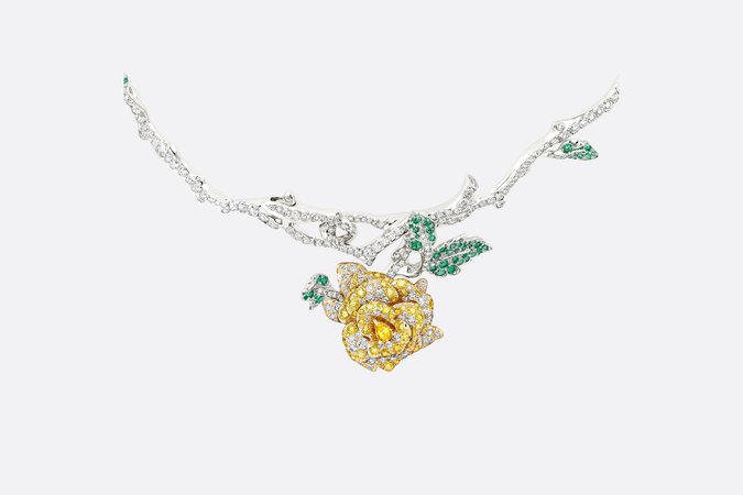 Dior, ROSE DIOR BAGATELLE NECKLACE 18K White Gold, Diamonds , Yellow Diamonds and Emeralds