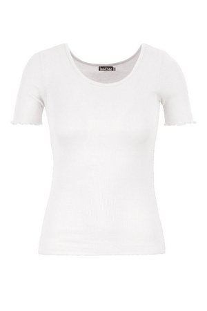 Ribbed Lettuce Edge T-Shirt | boohoo white