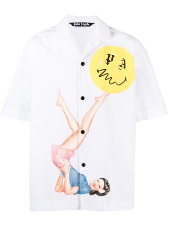 Palm Angels Pin Up bowling shirt white PMGA087R21FAB0010130 - Farfetch