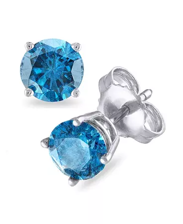Macy's Blue Diamond Stud Earrings (1 ct. t.w.) in 14K White Gold - Macy's