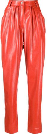 leather effect gathered trousers