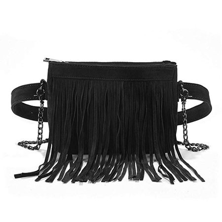 Amazon.com | Fashion Fringe Tassel Fanny Pack Velvet Belt Crossbody Shoulder Bag Travel Purse for Women Black | Waist Packs